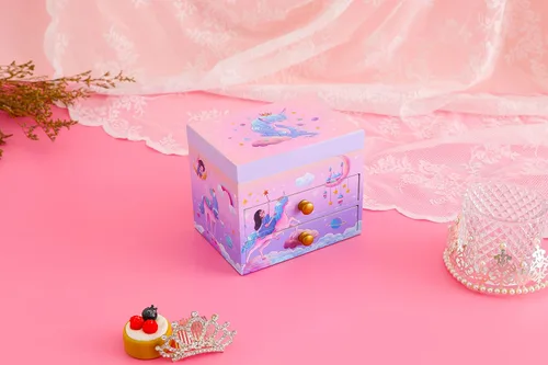 Miniatura 6 de Joyero musical de madera para niñas con juego de joyas a juego B-unicornio morado4