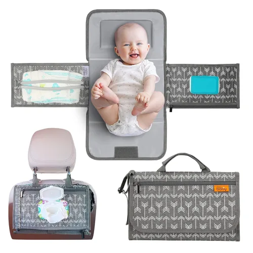 Miniatura 13 de Kopi Baby Cambiador de pañales portátil, bolsa de viaje para cambiador de pañales para bebé con bolsillo para toallitas, cambiador portátil