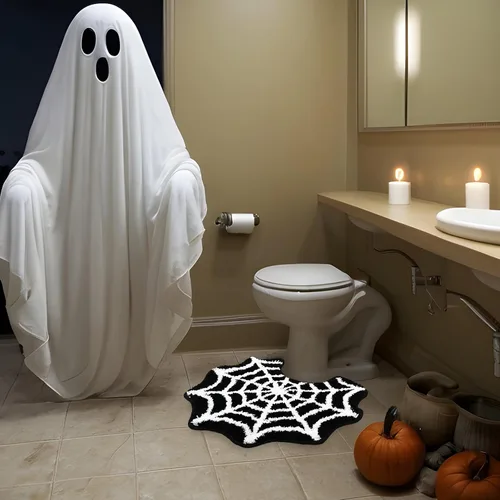 Miniatura 6 de FYSUIMU Alfombra de baño de telaraña negra para Halloween, alfombra de inodoro suave en forma de U, antideslizante, lavable, para el hogar, hotel