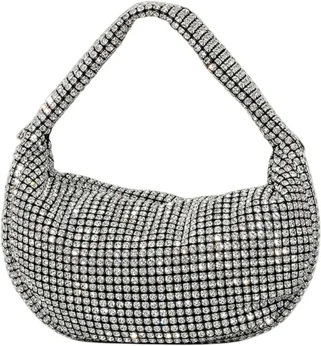 UMREN Bolso de mano anudado con purpurina completa para mujer, con diamantes de imitación de cristal, bolso cruzado de noche con diamantes de