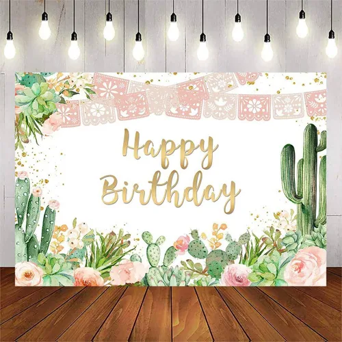 Avezano Telón de fondo para fiesta de cumpleaños para niñas y mujeres, flores de cactus rosadas, fondo de feliz cumpleaños, temática mexicana de