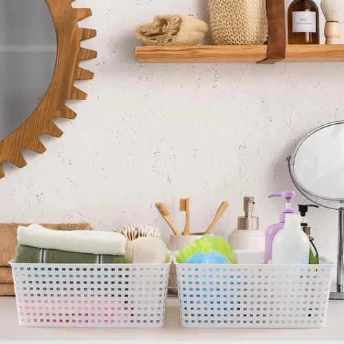 Miniatura 5 de Gloreen Cesta de plástico blanco, cestas de almacenamiento de tejido de 8 cuartos de galón, 4 paquetes