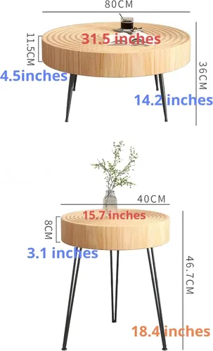 Miniatura 2 de Mesa de centro para sala de estar, sofá, mesa de esquina para el hogar, mesa redonda pequeña, anillos de árbol, mesa de centro de madera maciza