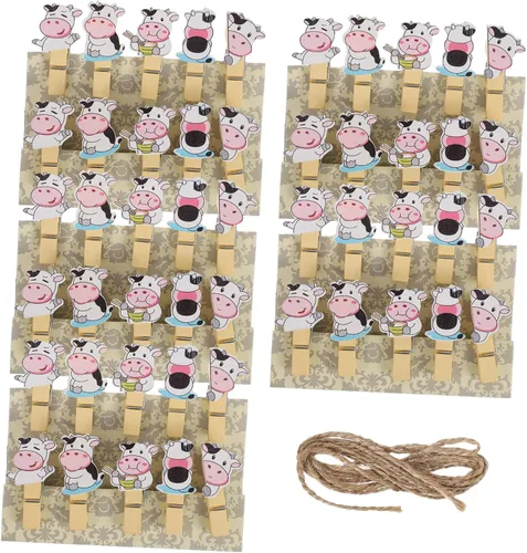 COLLBATH Paquete de 5 clips de fotos de madera con cuerdas, soportes decorativos para fotos, manualidades y pancartas, clips compactos y colgantes