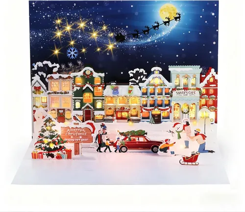 Miniatura 10 de MZD8391 Tarjetas de Navidad con proyecciones de Papá Noel animadas, tarjeta de felicitación de regalo de Navidad desplegable 3D con luces musicales