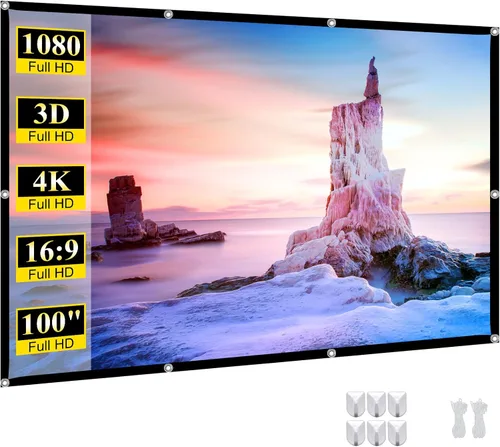 Pantalla de proyector al aire libre Película de 100 pulgadas: Pantallas de proyección portátiles 4K HD Plegable Interior Colgante Pared Anti-Crease