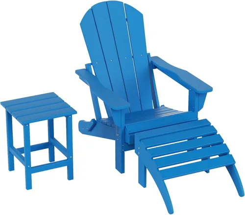 Miniatura 62 de WestinTrends Reposapiés otomano Adirondack para patio al aire libre, taburete de madera de polietileno para todo tipo de clima, ampliamente Azul
