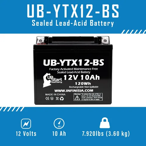 Miniatura 2 de Repuesto para Honda ATC250ES Big Red 250 CC 1985, activada en fábrica, libre de mantenimiento, batería ATV de 12 V y 10 Ah, UB-YTX12-BS