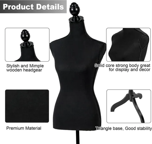 Miniatura 2 de HCY Maniquíes femeninos forma de vestido de torso para exhibición, maniquí de cuerpo de maniquí, soporte de maniquí de 60 a 67 pulgadas de altura