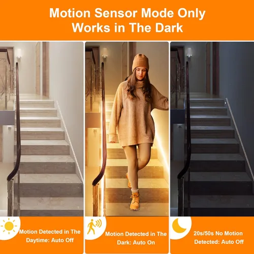 Miniatura 3 de LAFULIT Kit de 10 luces para debajo del gabinete, tira de luces LED con sensor de movimiento con control remoto, regulables y temporizadores, luces