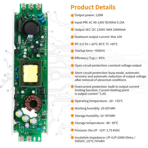 Miniatura 6 de Controlador LED regulable de 120 W, 12 V, funcionamiento silencioso, universal, regulado, 12 V CC, fuente de alimentación regulable, transformador