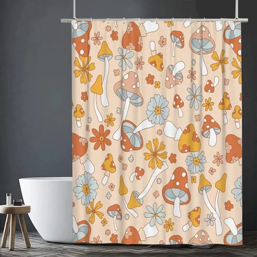 Miniatura 7 de Cortina de ducha retro bohemia para baño con 12 ganchos, moderna cortina de ducha abstracta de mediados de siglo, estilo bohemio, cortina divertida