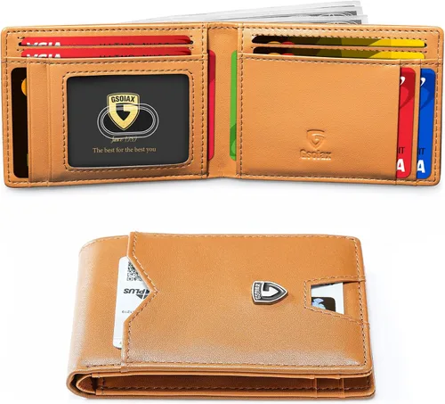 GSOIAX Billetera delgada para hombre, minimalista, de piel auténtica, fibra de carbono, bloqueo Rfid, de piel de vaca, plegable, tarjetero con caja