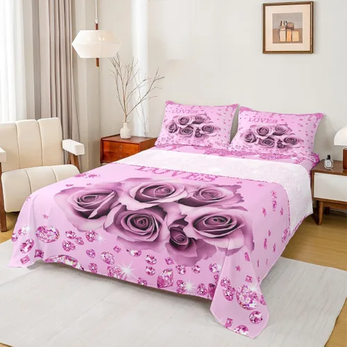 Miniatura 10 de Erosebridal Juego de sábanas de rosas rojas, tamaño individual, color rojo y negro, para niñas, mujeres, hombres, parejas, romántico, floral
