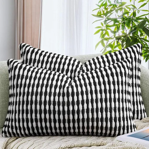 Miniatura 20 de AmHoo Juego de 2 fundas de almohada decorativas de chenilla estilo bohemio, funda de almohada con borlas para sofá, cama, dormitorio, sala de estar