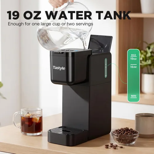 Miniatura 6 de Tastyle Cafetera de una sola porción para K Cup y café molido Prepara hasta 16 onzas, se adapta a tazas de viaje de 7.3 pulgadas Caliente, audaz