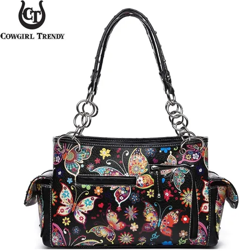 Miniatura 4 de Juego de cartera para mujer, estilo occidental, diseño de flores y mariposas, estilo floral, estilo campestre