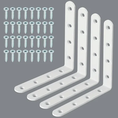 Miniatura 24 de Alise 4 soportes en L resistentes, soportes de esquina de 3.2 x 3.2 pulgadas, soportes flotantes blancos para estantes, soportes de montaje en pared
