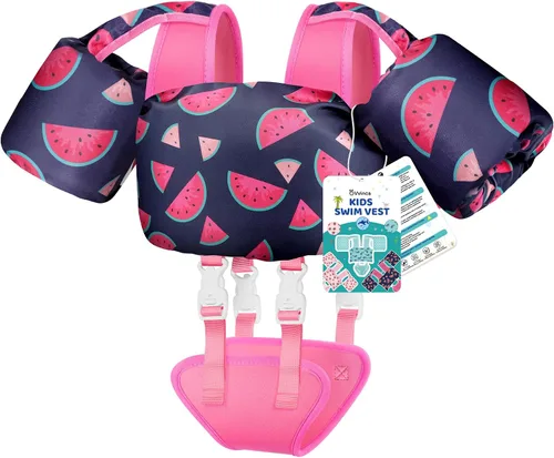 Miniatura 9 de Vvinca Chaleco de natación para niños de 22 a 66 libras, entrenador de natación para niños y niñas con correa de entrepierna antirozaduras, 02-fresa
