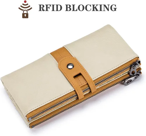Miniatura 5 de Cartera para mujer de gran capacidad de piel sintética plegable con bloqueo RFID, tarjetero con bolsillo con cremallera
