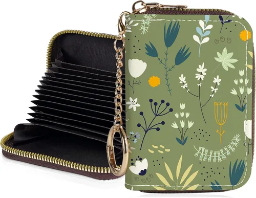 Miniatura 32 de Tarjetero de crédito para mujer, pequeña cartera RFID con cierre de llavero, bonita cartera de piel sintética, carteras para tarjetas de crédito