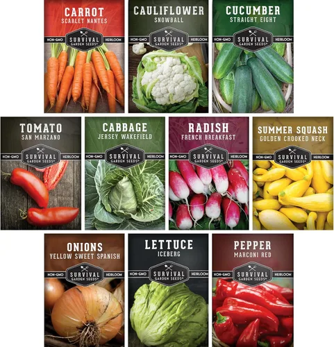 Semillas de verduras para plantar paquete de 10 variedades – Paquetes de semillas de jardín autóctonas para cultivar tomate, lechuga, cebolla,