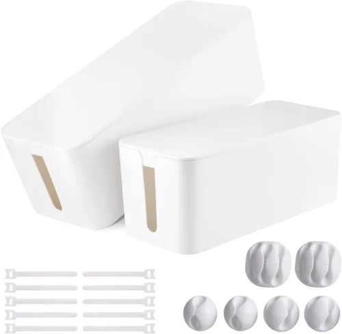 Miniatura 8 de Caja de organización de cables, paquete de 2 cajas organizadoras de cables grandes y medianas con 17 unidades de organización de cables, caja