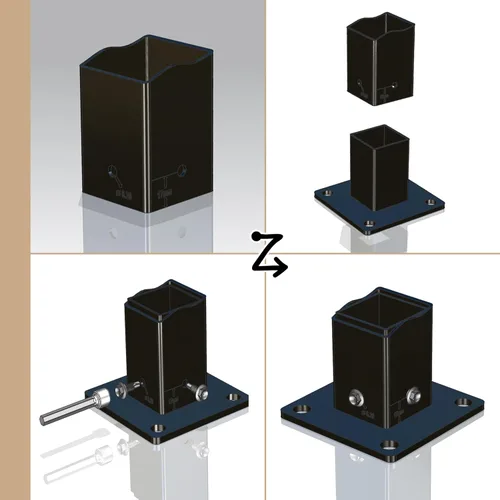 Miniatura 7 de Kit de brida de base de cerca de acero resistente para postes cuadrados de 1 pulgada, juego completo con 1 base, 1 cubierta entrelazada, 4 pernos