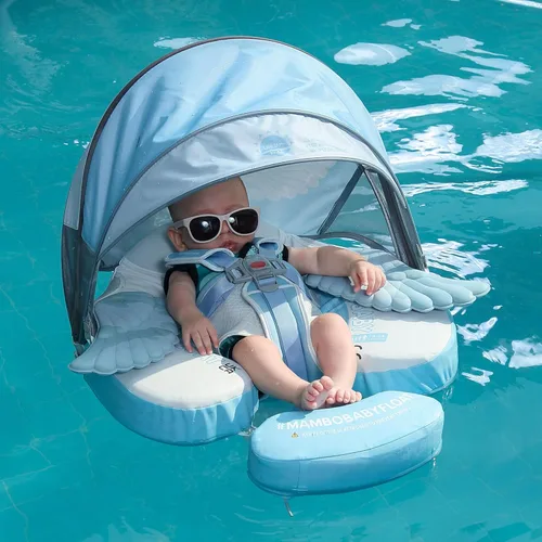 Miniatura 13 de Mambobaby Flotador con dosel, flotador para bebé, flotador de piscina para bebé, flotador sólido mejorado para nadar que añade cola nunca se voltea
