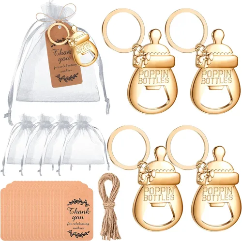 CHENGU Abridores de Botellas Pop para Recuerdos de Baby Shower para Invitados, Decoraciones de Abrebotellas y Souvenirs con Bolsas de Organza,