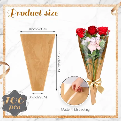 Miniatura 2 de Qilery 100 bolsas de regalo para ramo de flores, bolsas de regalo para ramo de flores, bolsas a granel para despedidas de soltera, bodas, Marrón