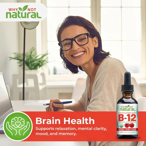 Miniatura 8 de Why Not Natural Líquido orgánico de vitamina B12 – Sublingual Extra Strength 60 x 5000 mcg gotas de metilcobalamina, vegano, maximiza la absorción