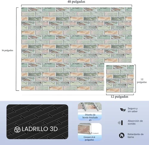 Miniatura 2 de Paquete de 12 paneles acústicos, paneles autoadhesivos con patrón de ladrillo 3D a prueba de sonido para paredes, paneles decorativos de pared