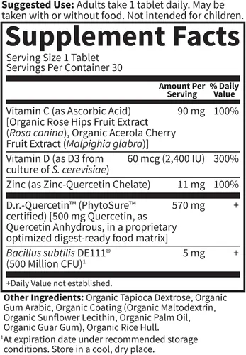 Miniatura 5 de Garden of Life Suplemento de apoyo al sistema inmunológico de quercetina una vez al día con vitamina C, D y probióticos, formulado por Dr. - Salud