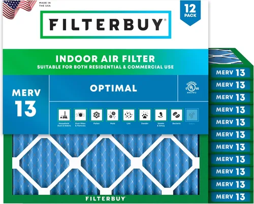 Miniatura 17 de Filterbuy Filtro de aire de 8 x 14 x 1 pulgadas MERV 13 de defensa óptima (paquete de 12), filtros de aire de repuesto plisados HVAC para calderas