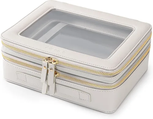 Miniatura 65 de Aveniee Organizador de bolsa de maquillaje transparente, bolsa de aseo de viaje para mujer, bolsa de cosméticos impermeable con cremalleras, Rosa