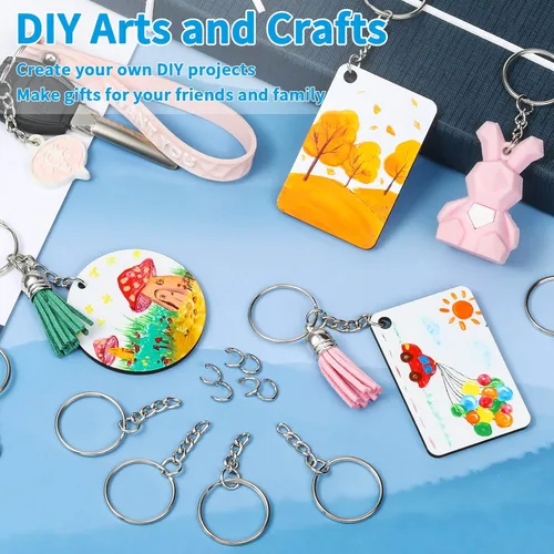 Miniatura 7 de Paxcoo 50 llaveros con cadena y 50 anillos de salto, kit de anillos de llavero a granel para fabricación de llaveros, suministros para manualidades