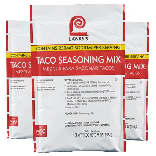 Lawry's Mezcla de condimentos para tacos, seis paquetes de 9 onzas de mezcla de condimentos para tacos, mejor para pollo, carne de res, pescado,