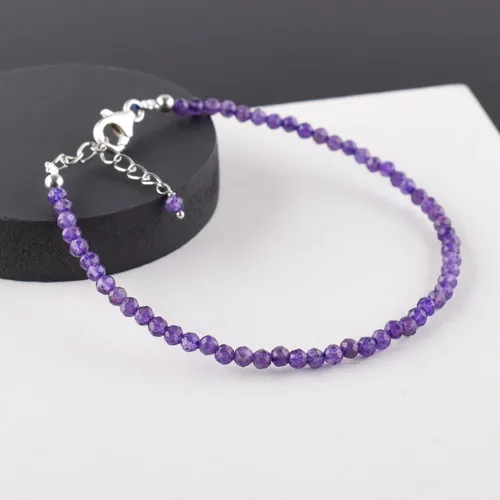 Miniatura 5 de InfinityGemsArt Natural Stone Beads Dainty Bracelet Jewelry for Women, Crystals and Gemstones Birthstone 925 Sterling Silver Chain 8 inch Gifts For