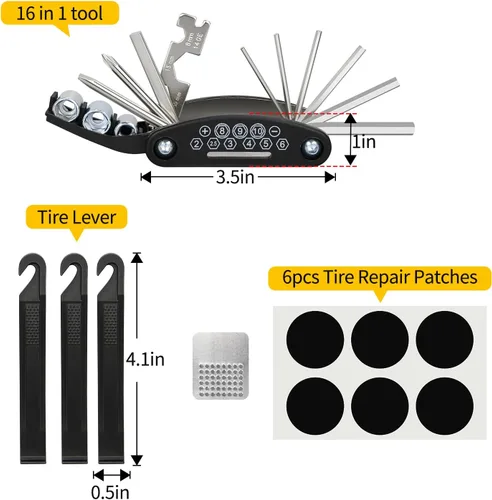 Miniatura 2 de PXZBLG Kit de reparación de bicicletas, kit de herramientas de reparación de neumáticos de bicicleta, incluye multiherramienta 16 en 1, accesorios