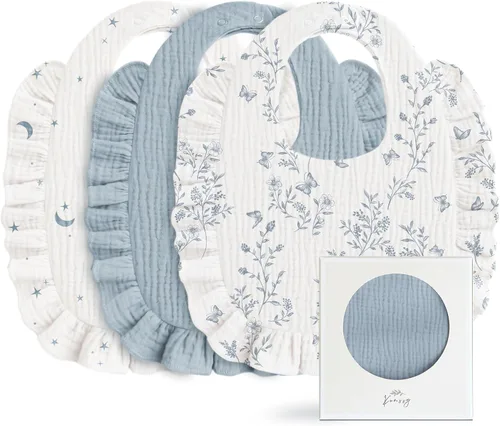 Konssy Baberos de Muselina para Bebé para Niñas – Baberos Suaves de 100% Algodón para Babear, Ribete de Volantes para Recién Nacidos y Niños
