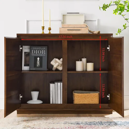 Miniatura 3 de LKTART Aparador de buffet moderno de mediados de siglo, aparador estrecho de nogal, armario de almacenamiento de madera Credenza con 2 puertas