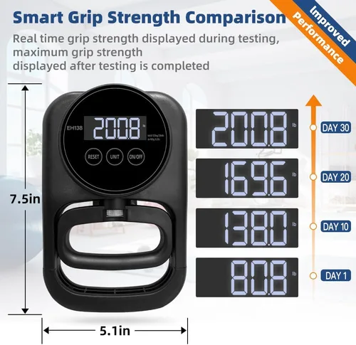 Miniatura 3 de Probador de fuerza de agarre, agarre de mano, dinamómetro de mano, medidor de mano, pantalla LED, cómodo fortalecedor de dedos de 265 libras / 264.6