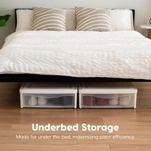 Miniatura 6 de IRIS USA 22 Qt Almacenamiento bajo la cama, organizador apilable de plástico con cajón deslizante, paquete de 2 unidades, multiusos para ropa