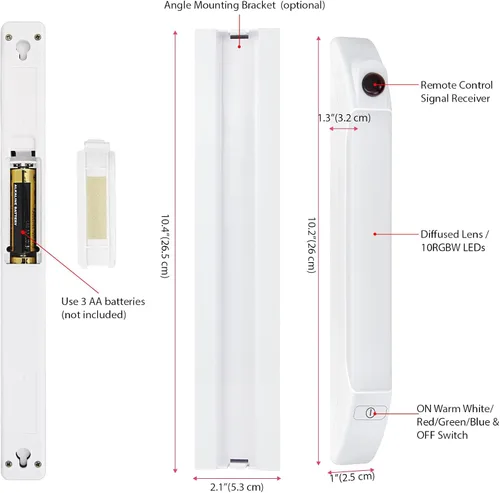 Miniatura 5 de LUXSWAY Luz LED para debajo del gabinete con control remoto, luces que cambian de color accionadas a pilas con temporizador, barra de luz regulable
