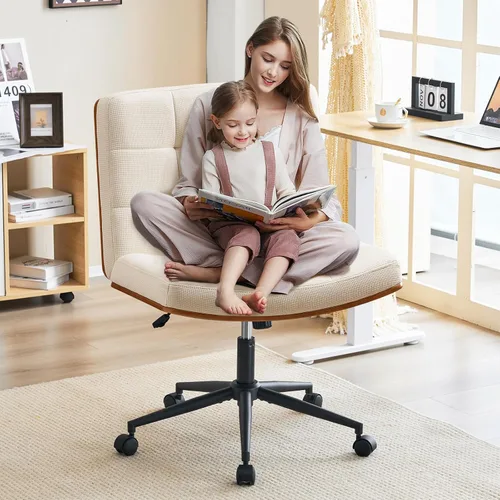 Miniatura 8 de Furnimart FSC - Silla de escritorio ancha de madera, giratoria de 360° con ruedas, cómoda silla de oficina para sentarse con las piernas cruzadas