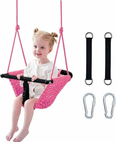 Miniatura 13 de Hi-Na Asientos de columpio para niños, bebé, columpio de red hecho a mano con cuerda ajustable, adecuado para interiores, exteriores, patio trasero