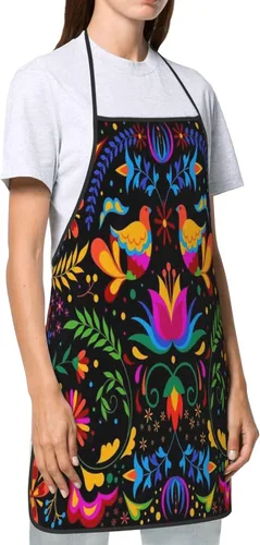 Miniatura 3 de Colorido fondo mexicano con flores y pájaros delantales delantales de chef impermeable babero para mujeres hombres cocina cocina hornear barbacoa