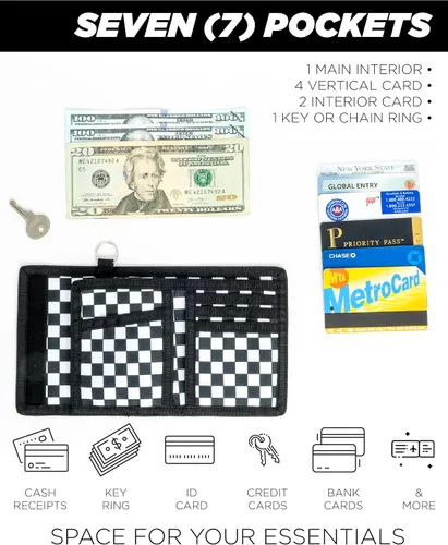 Miniatura 5 de Fydelity Billetera con bloqueo RFID de los años 80, cartera de protección de datos para tarjetas y dinero en efectivo, billetera plegable con gancho