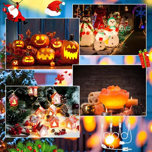 Miniatura 6 de Paquete de 2 cables de accesorios con 8 bombillas LED y toma de corriente, luz de pueblo navideño de 18 pies, cable de luz de molde inflado